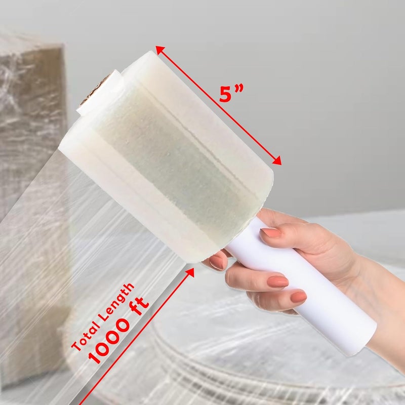 Yens 2 Pack 5" inch 1000 Ft Roll 80 Gauge Total 2000 ft Mini Hand Stretch Wrap Industrial Strength Mini Hand Stretch Wrap Moving Supplies Durable Heavy Duty Shrink Film - Image 2